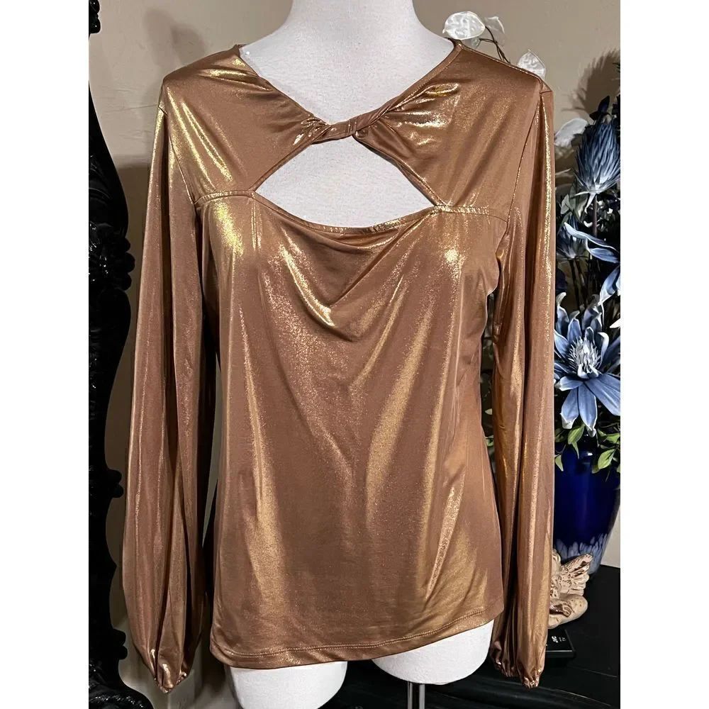 NWOT Marc New York Andrew Marc Long Sleeve Metallic Blouse Size Medium
